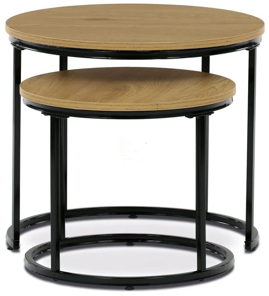 Set măsuță de cafea, blat MDF, decor stejar salbatic, bază metalică