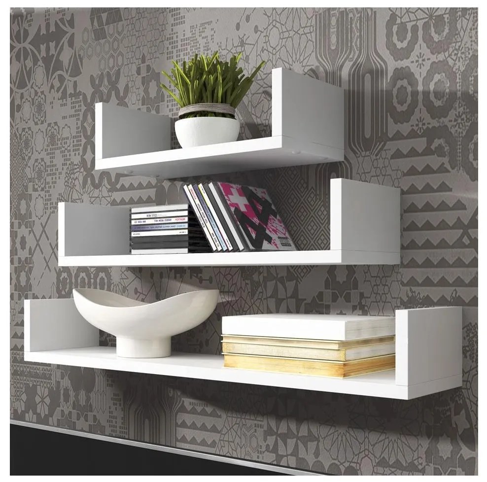 KÉSZLET 3x Fali polc TRIO fehér