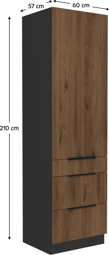 Magas szekrény, okapi dió/fekete, MENZO 60 DKS-210 3S1F