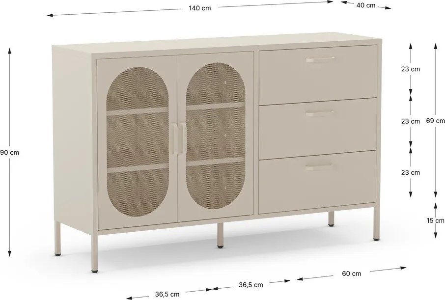 Krémszínű komód 140x90 cm Diora – Marckeric