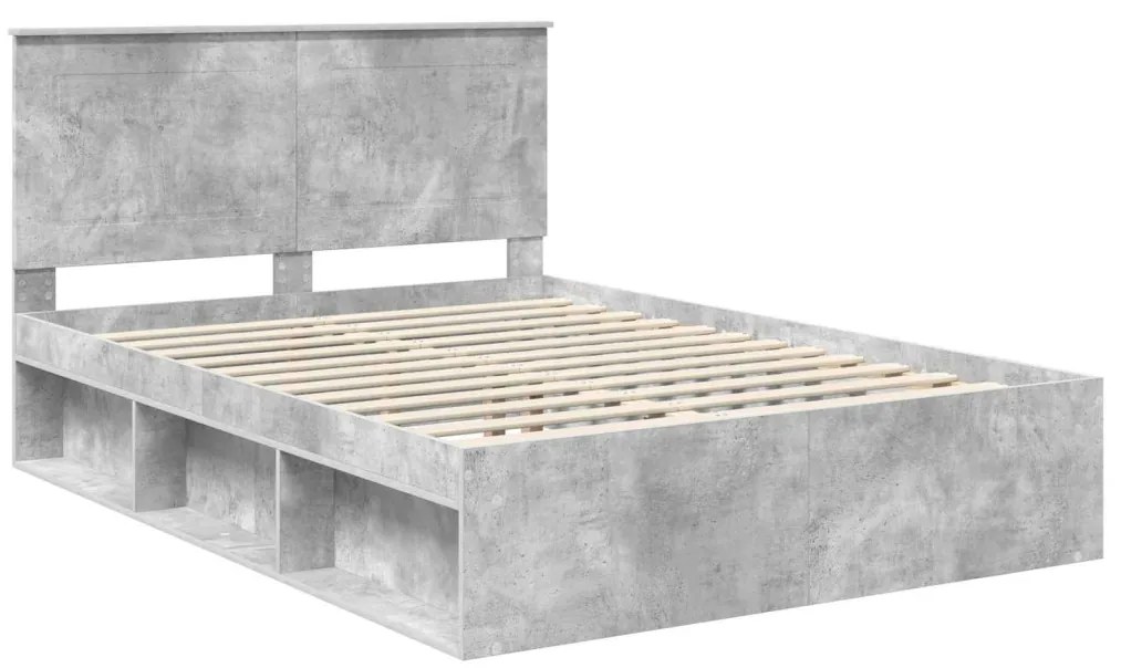 vidaXL Ágykeret fejtámlával Beton 160 x 200 cm Tömör fenyőfa