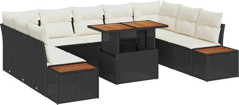 vidaXL Kert étkező szett párnával 10 pcs Fekete és bézs