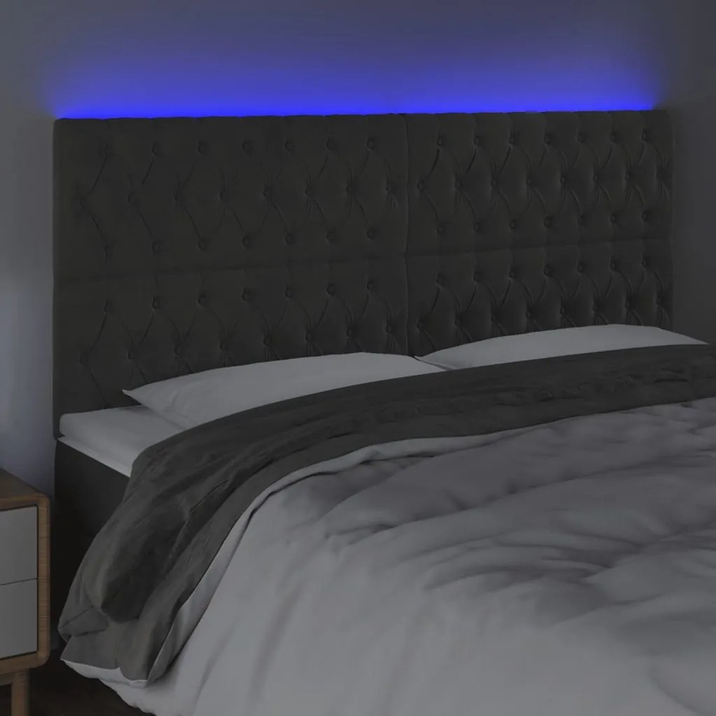 sötétszürke bársony LED-es fejtámla 180x7x118/128 cm