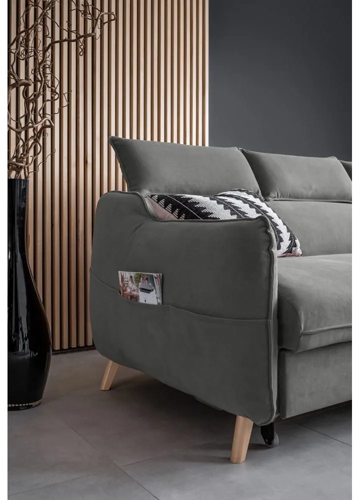 Világosszürke bársony kinyitható sarokkanapé (jobb oldali) Sweet Harmony – Miuform