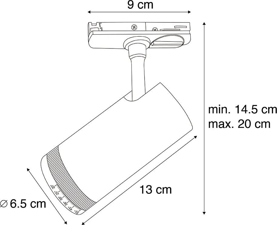 Modern fekete spotlámpa 1 fázisú sínrendszerhez, LED-del, forgatható és dönthető - Iconic Zoom