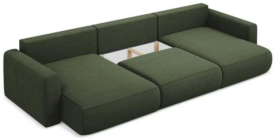 Khaki kinyitható-tárolóhelyes (U alakú) sarokkanapé Kapua – Makamii