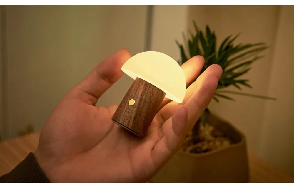 Fehér-sötét natúr színű LED asztali lámpa (magasság 7 cm) Alice Mushroom – Gingko