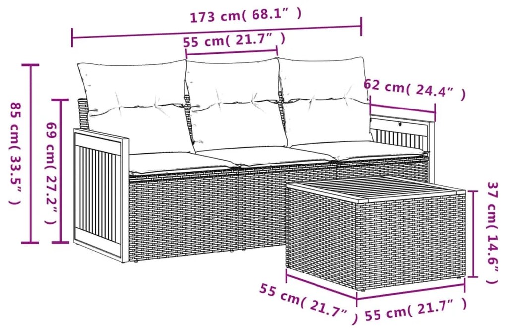 4 részes bézs polyrattan kerti ülőgarnitúra párnákkal