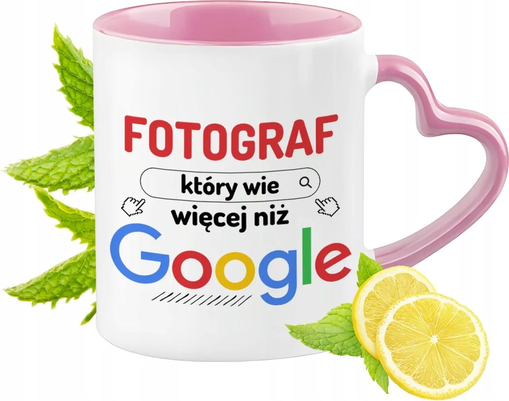 Fotós bögre Rózsaszín szív alakú füllel Kávé ajándék