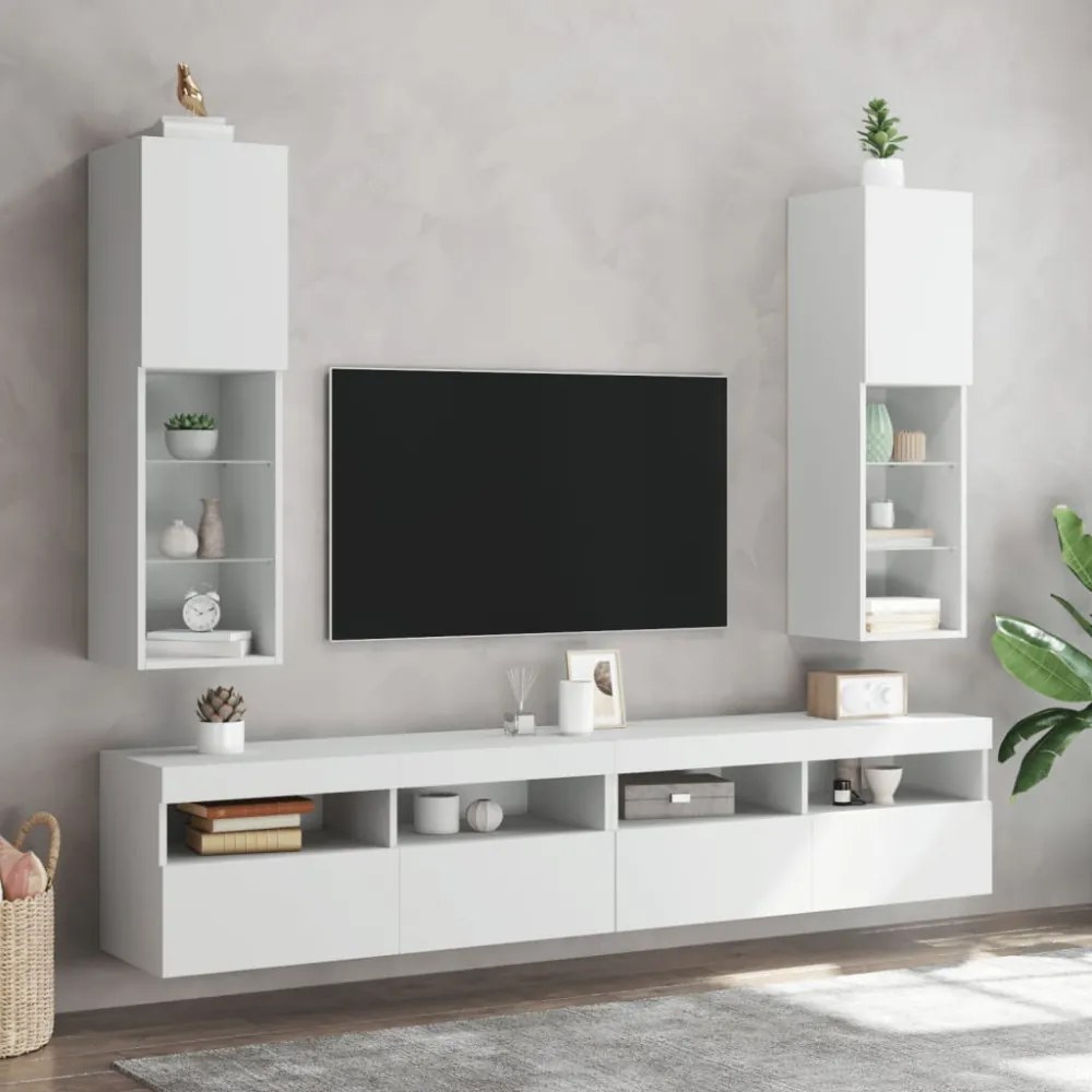 fehér TV-szekrény LED-lámpákkal 30,5 x 30 x 102 cm