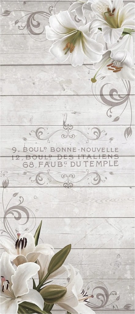 Matrica Fotótapéta Liliomok Címek Vintage Fa Fehér 91x211 Elegancia