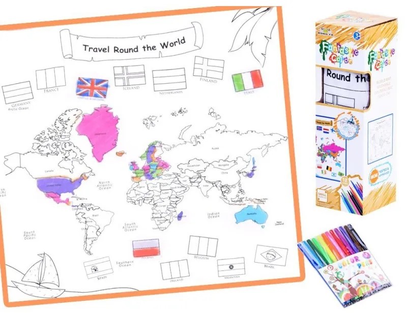 Mosható kifestőkönyv jelölőkkel - WORLD MAP