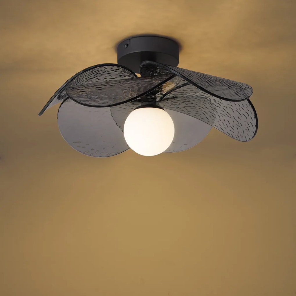 Design mennyezeti lámpa ezüst füstös bordázott üveggel - Kemner