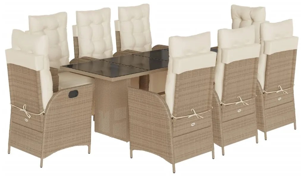 9 részes bézs polyrattan kerti étkezőgarnitúra párnákkal