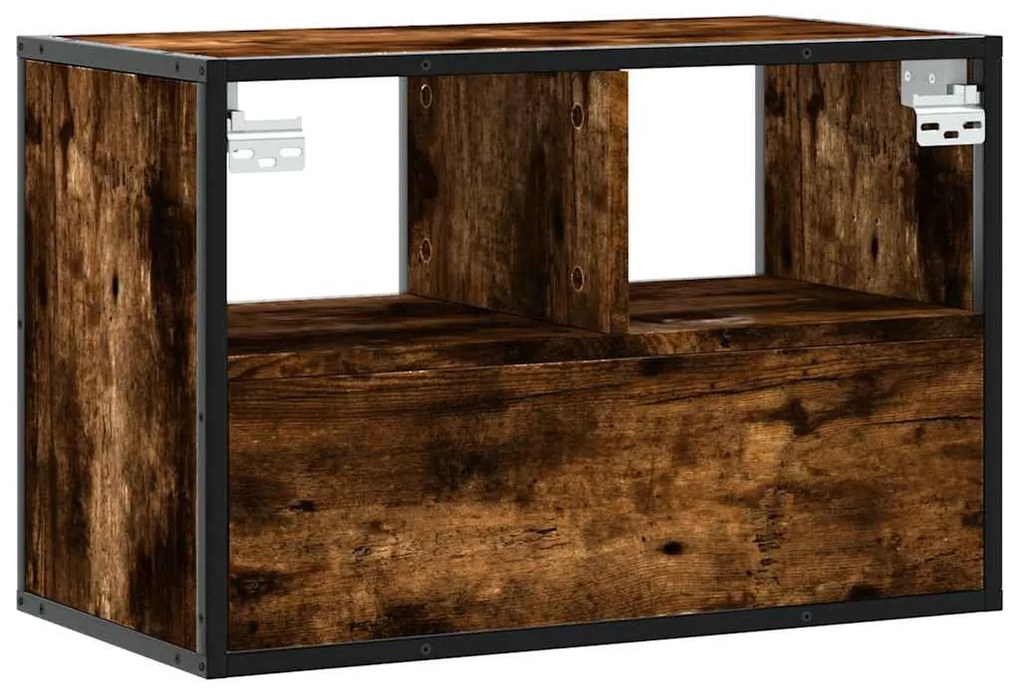 füstös tölgy színű szerelt fa és fém TV-szekrény 60x31x39,5 cm