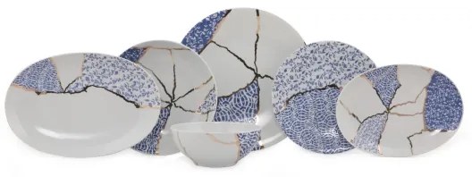 28 darabos porcelán étkészlet – fehér/arany/kék