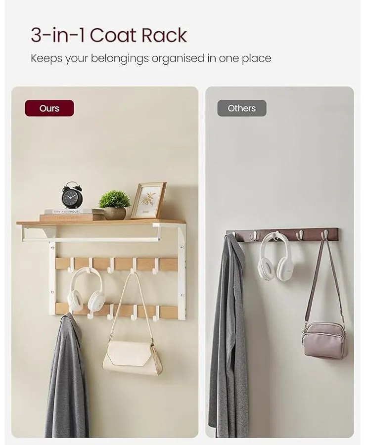 VASAGLE fali ruhafogas polccal, tölgy szín–fehér