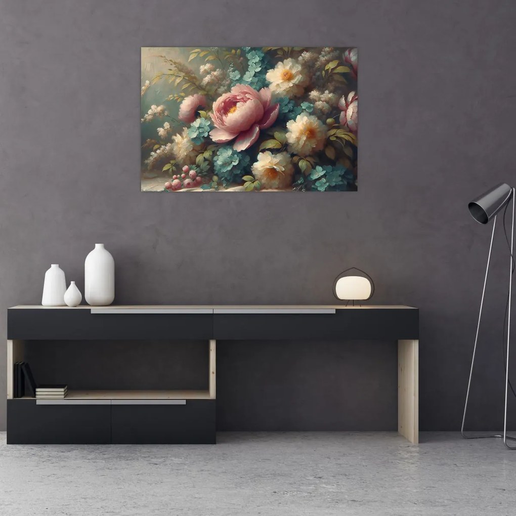 Kép - Természet csendélet virágokkal - festmény (90x60 cm)