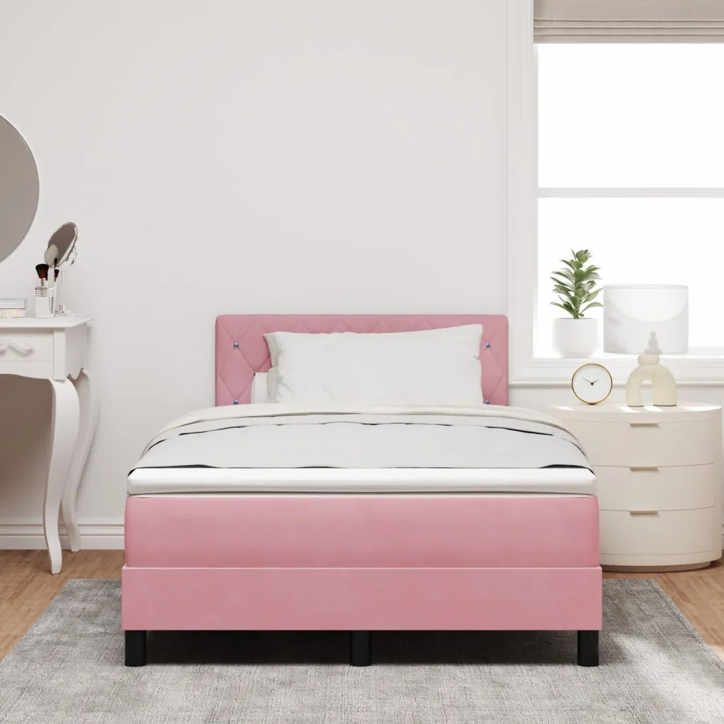 Boxspring Ágy Matrac Érted Rózsaszín Kicsi Dupla Bársony
