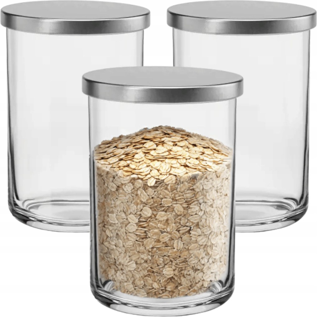 3 Db-os Üvegedény Szett Fém Fedél Élelmiszer Tartály Liszt 15CM