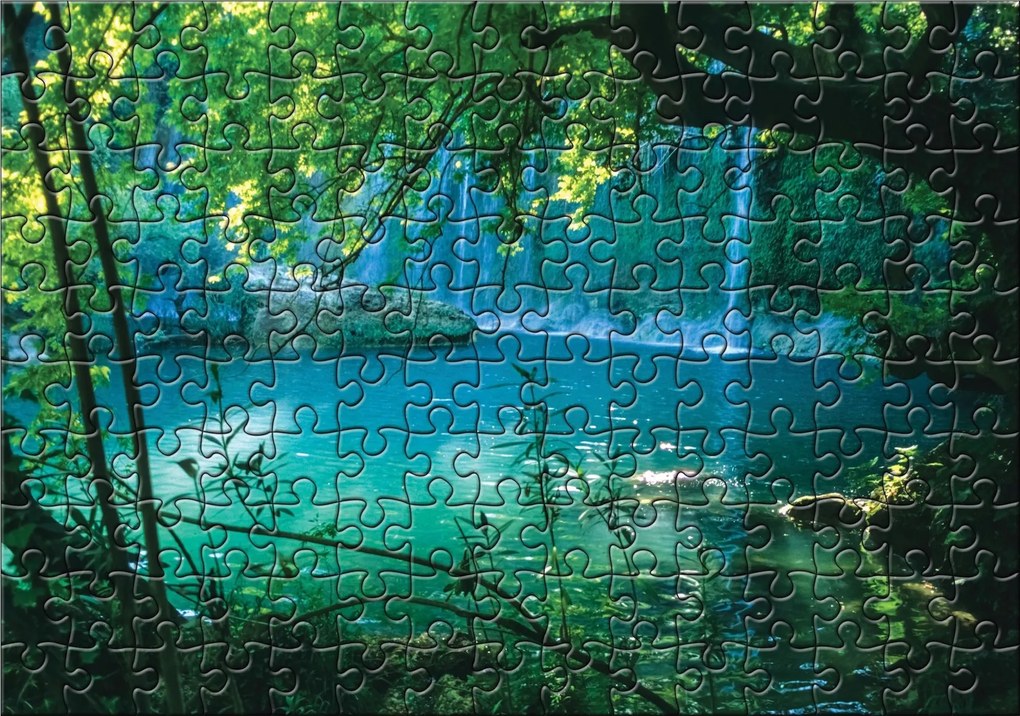 Flizelin fotótapéta Vízesés Erdő Puzzle Hálószoba tájkép 300x210 +ragasztó