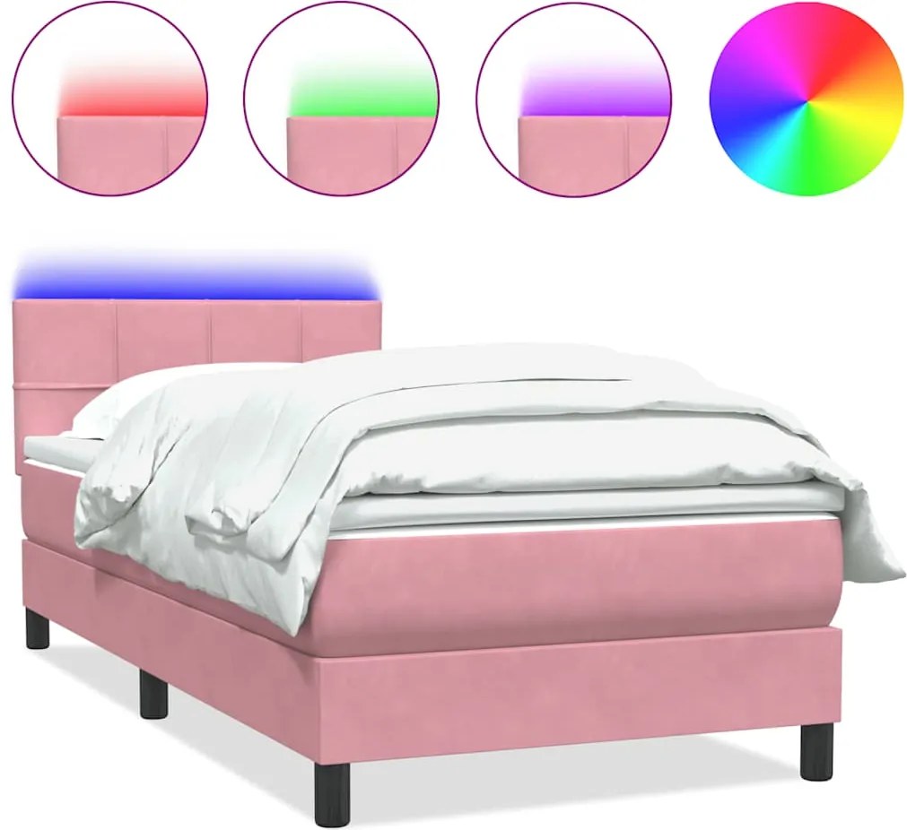 vidaXL rugós és LED-es ágy matraccal rózsaszín 100x220 cm bársony