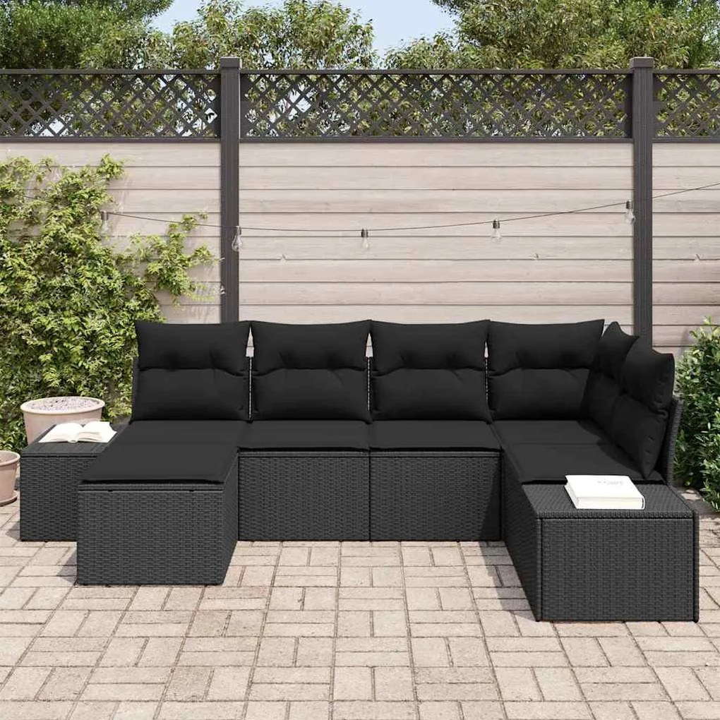 Kerti Kanapé Szett 6 pcs Fekete 264 x 154 x 85 cm Poli rattan