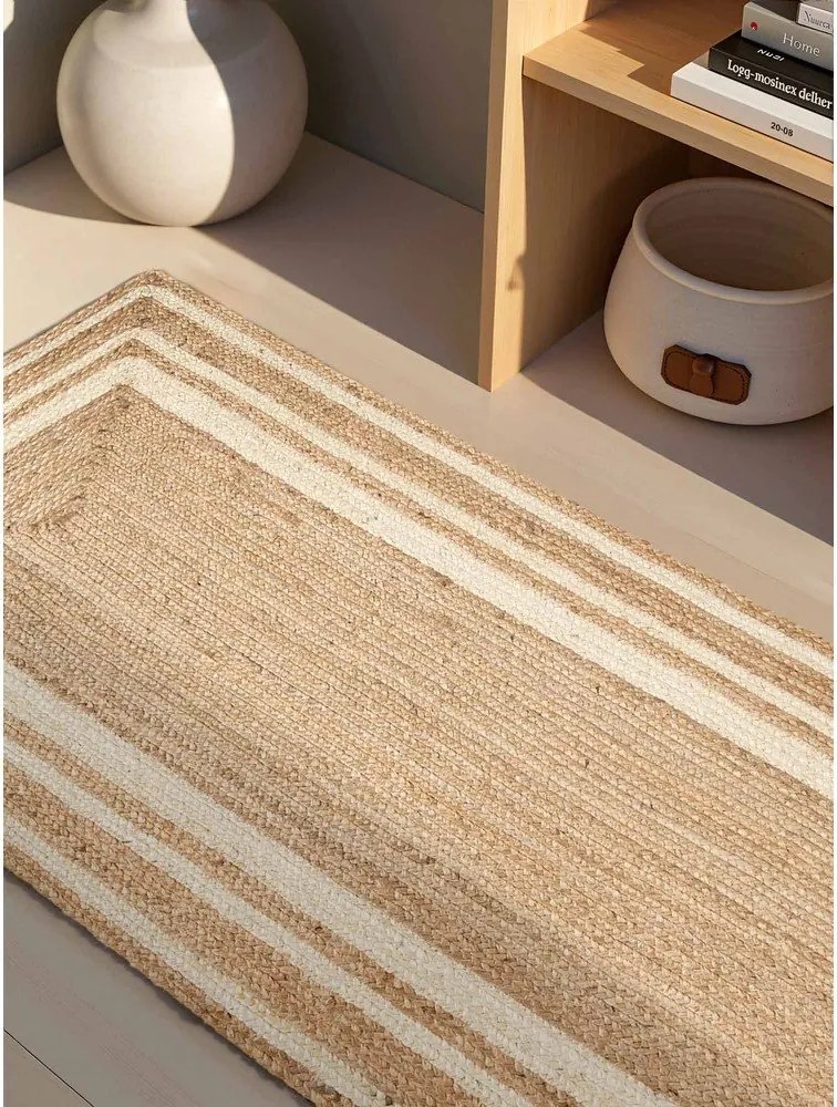 Krémszínű-natúr színű kétoldalas-kézi szövésű juta futószőnyeg 70x200 cm Jutta – Hanse Home