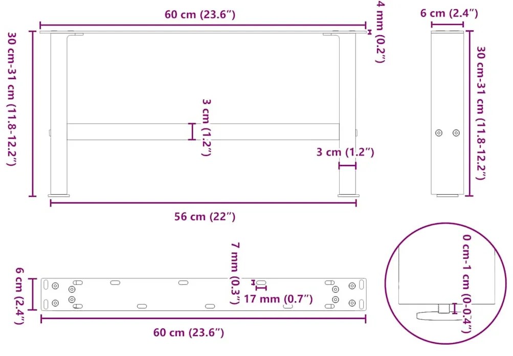2 db fehér dohányzóasztal láb 60 x (30-31) cm acél