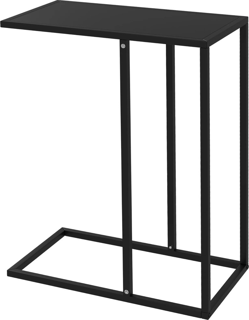 HOMCOM C-alakú Éjjeliszekrény, Kávésasztal Acél Vázszerkezettel, Laptop Asztal, Nappali Asztal Hálószobába, Irodába, Fekete, 46 x 26 x 60 cm | Aosom