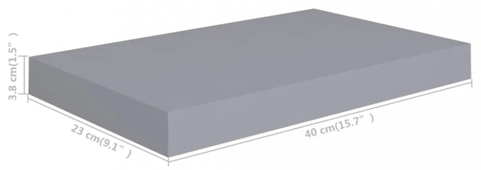 szürke MDF lebegő fali polc 40 x 23 x 3,8 cm