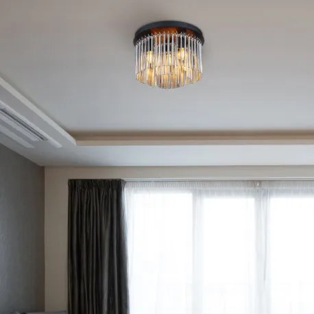 Globo 15698D Mennyezeti lámpa fém matt fekete, króm, füstszínű üvegrudak, ø: 320mm, M:215mm, 5x E14 40W 230V izzók nélkül