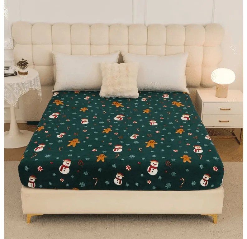 SNOWMAN AND GINGERBREAD 200x200 cm zöld mikroplüss lepedő