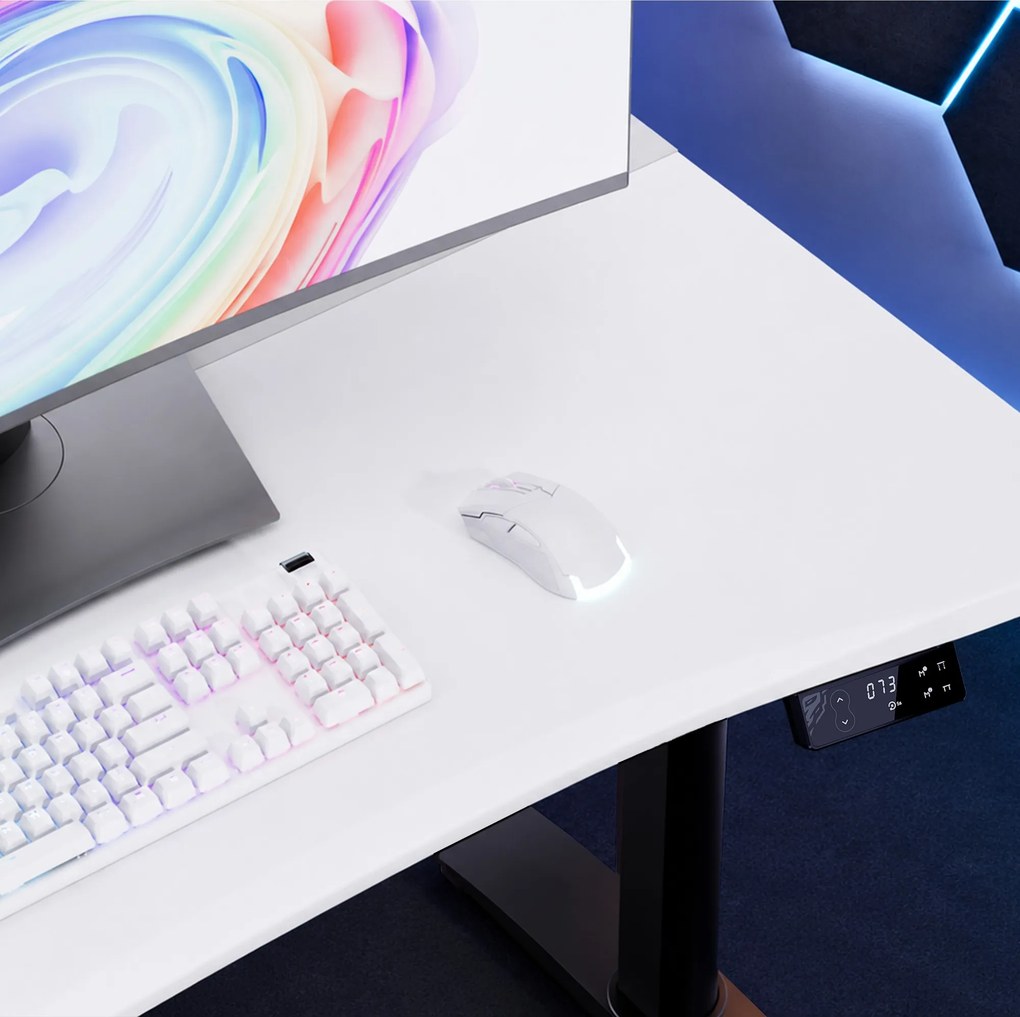 Elektromos RGB gamingasztal tartókkal, fehér-fekete, 140 cm: Diablo X-Forge 1400