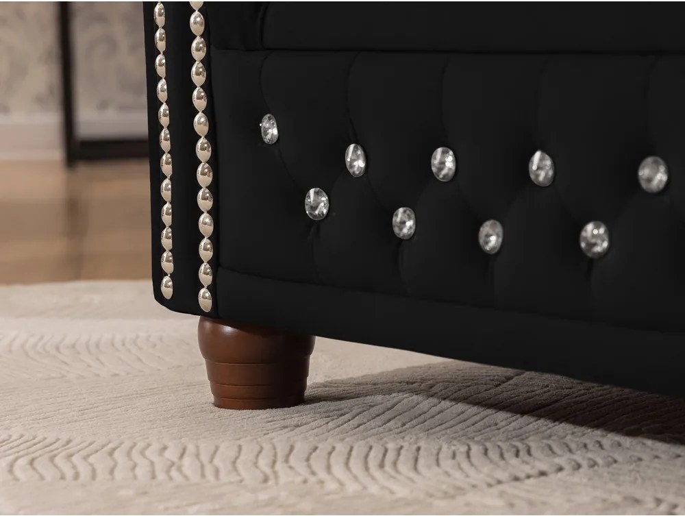 Fekete bársony kinyitható sarokkanapé (jobb oldali-L alakú) York Blik – Ropez