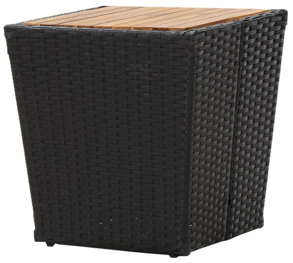fekete polyrattan és tömör akácfa teázóasztal 41,5x41,5x43 cm