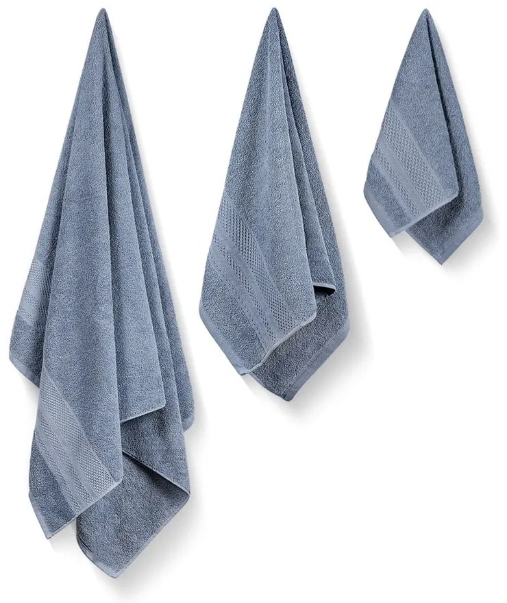 Kék frottír pamut törölköző és fürdőlepedő készlet 3 db-os Piramit – Foutastic