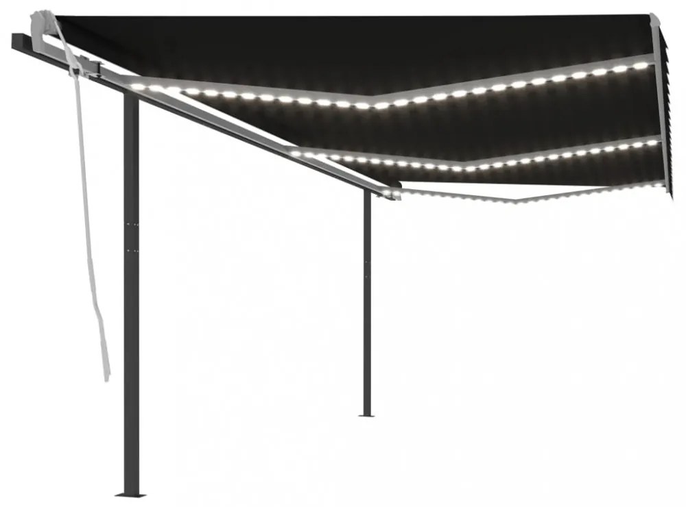 antracitszürke kézzel behúzható LED-es napellenző 6x3 m