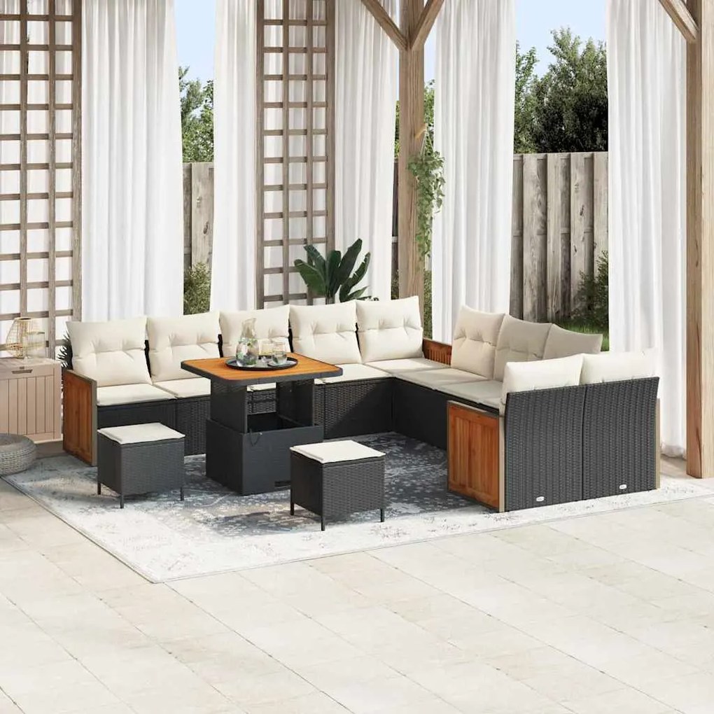 vidaXL Kerti Kanapé Szett párnával 13 pcs Fekete és Krém