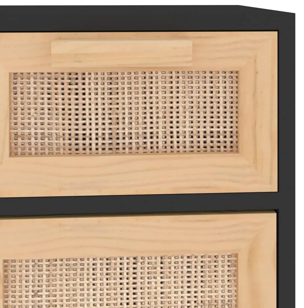 fekete tömör fenyő/természetes rattan tálalószekrény 60x30x75cm