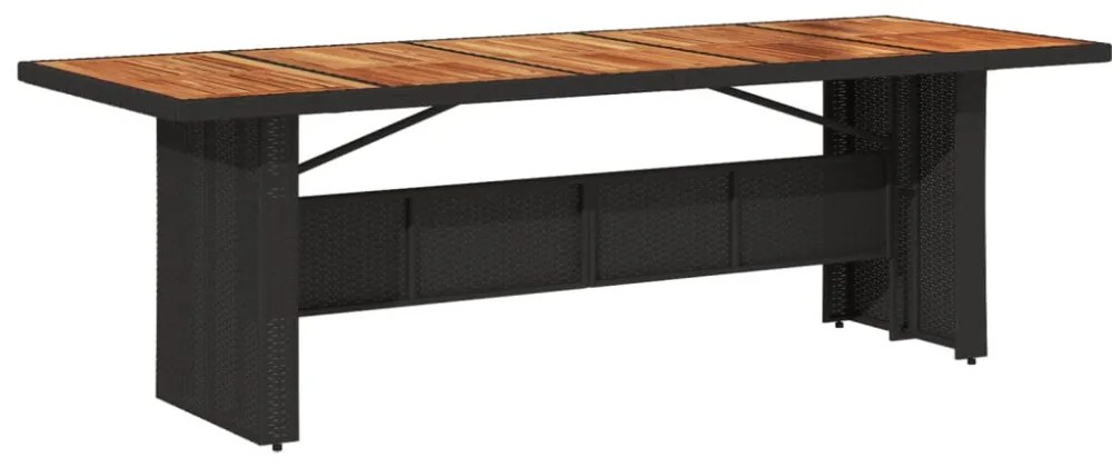 fekete polyrattan kerti asztal akácfa lappal 240 x 90 x 75 cm