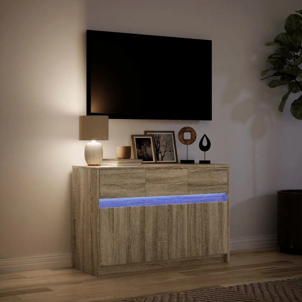 sonoma tölgy színű szerelt fa LED-es TV-szekrény 91x34x61 cm
