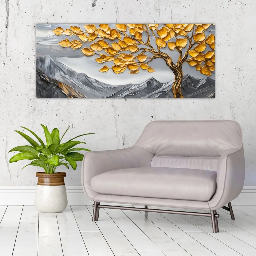Kép – Fa arany levelekkel (120x50 cm)