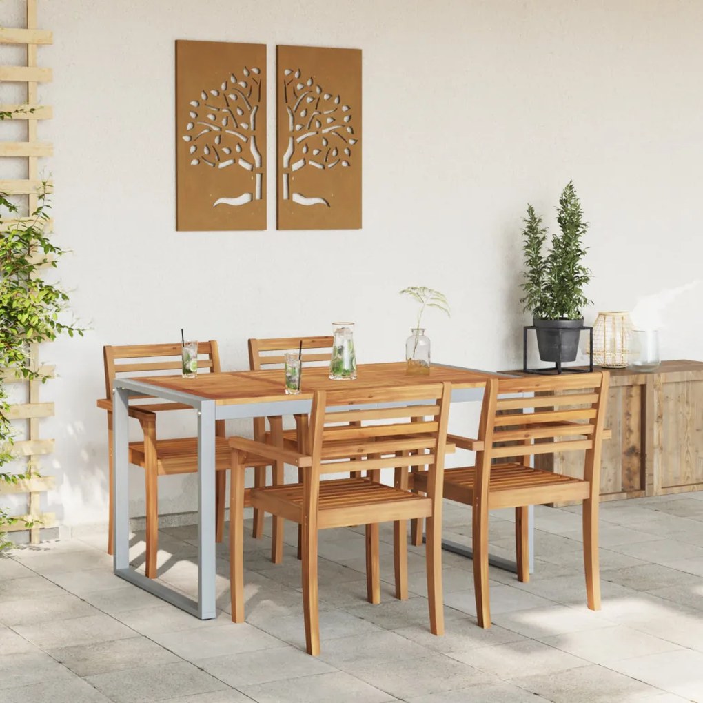 Kültéri Étkező Asztal Szürke 140x80x75 cm Acél és Tömör Akác