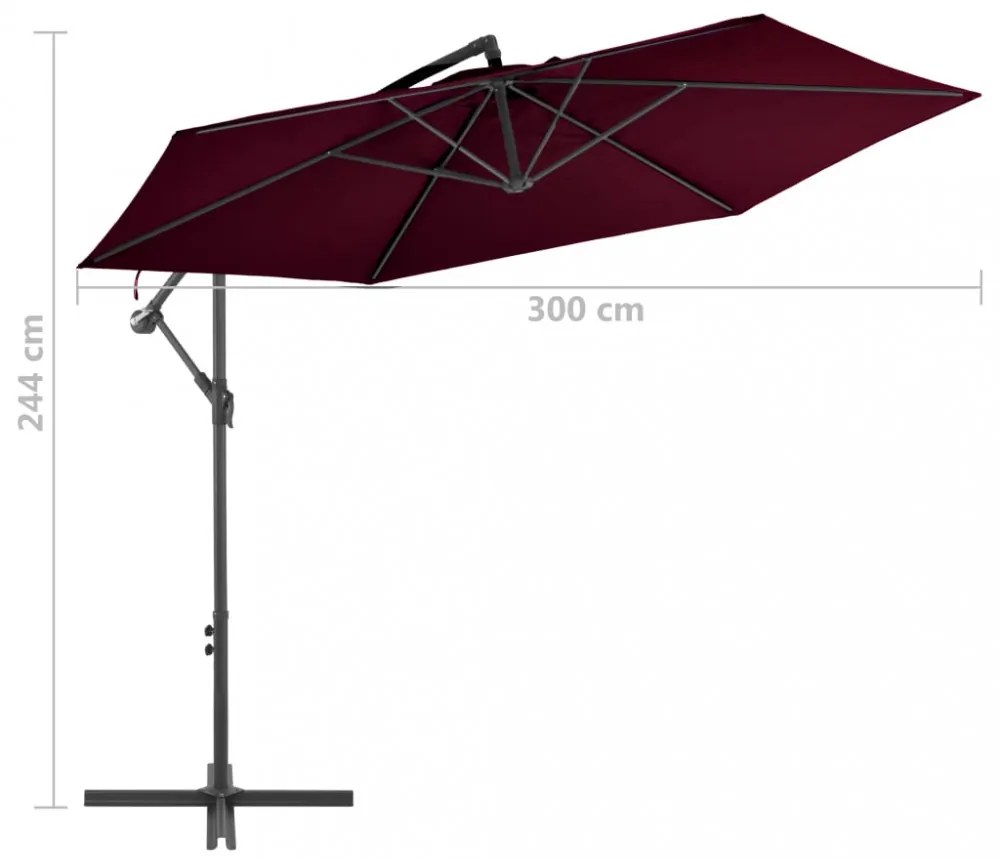 bordó konzolos napernyő alumíniumrúddal 300 cm