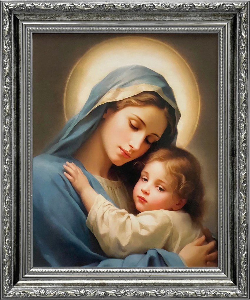 Vászonkép 31x26 Szűz Mária A Kis Jézus Ezüst Díszített Keret