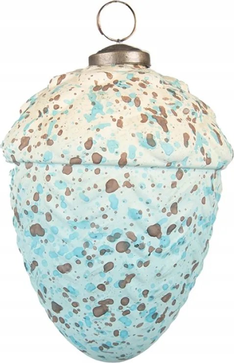 Bézs-türkiz üveg karácsonyi dekoráció makk L 9x14 cm