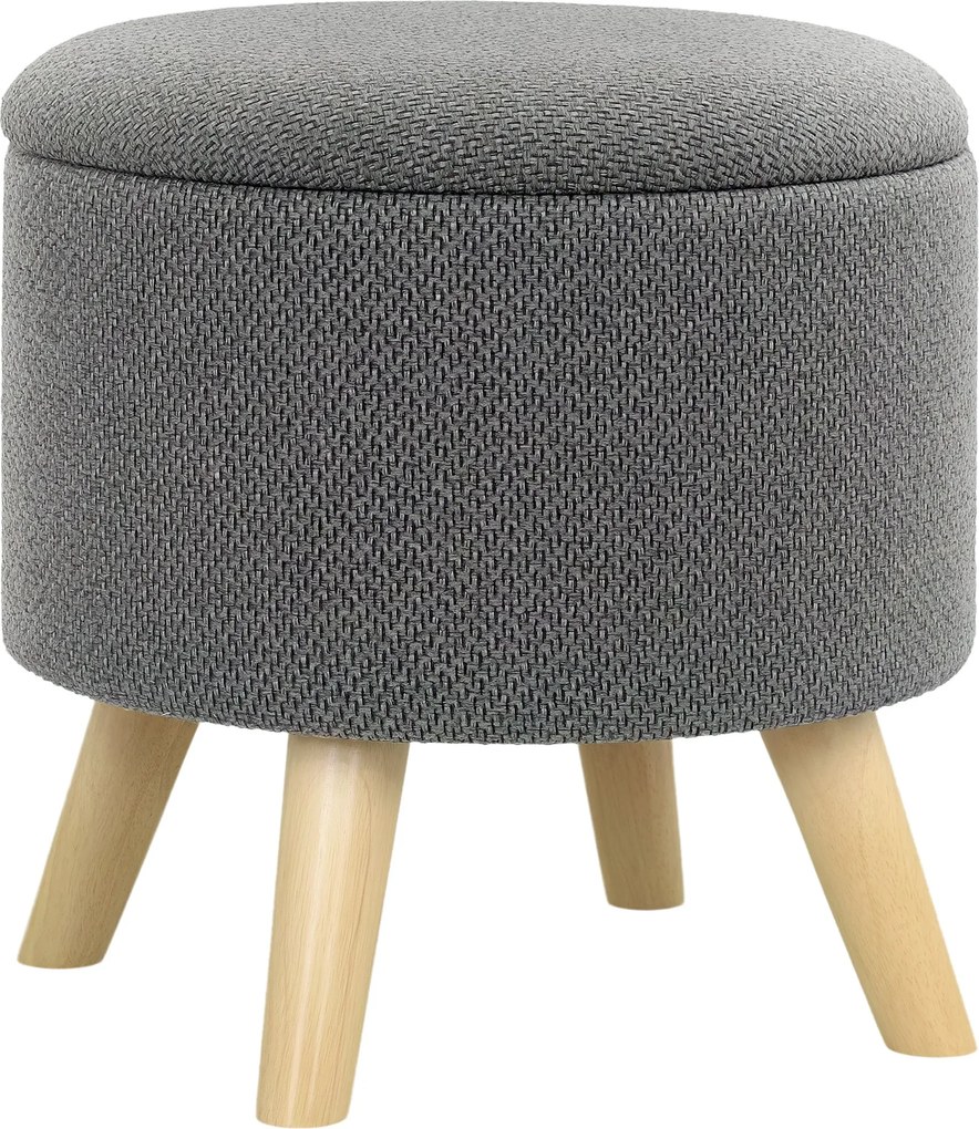 HOMCOM Kör alakú Puff Lábemelő Ülőke Tárolóval, Fa Lábakkal, Modern Design, Szürke | Aosom