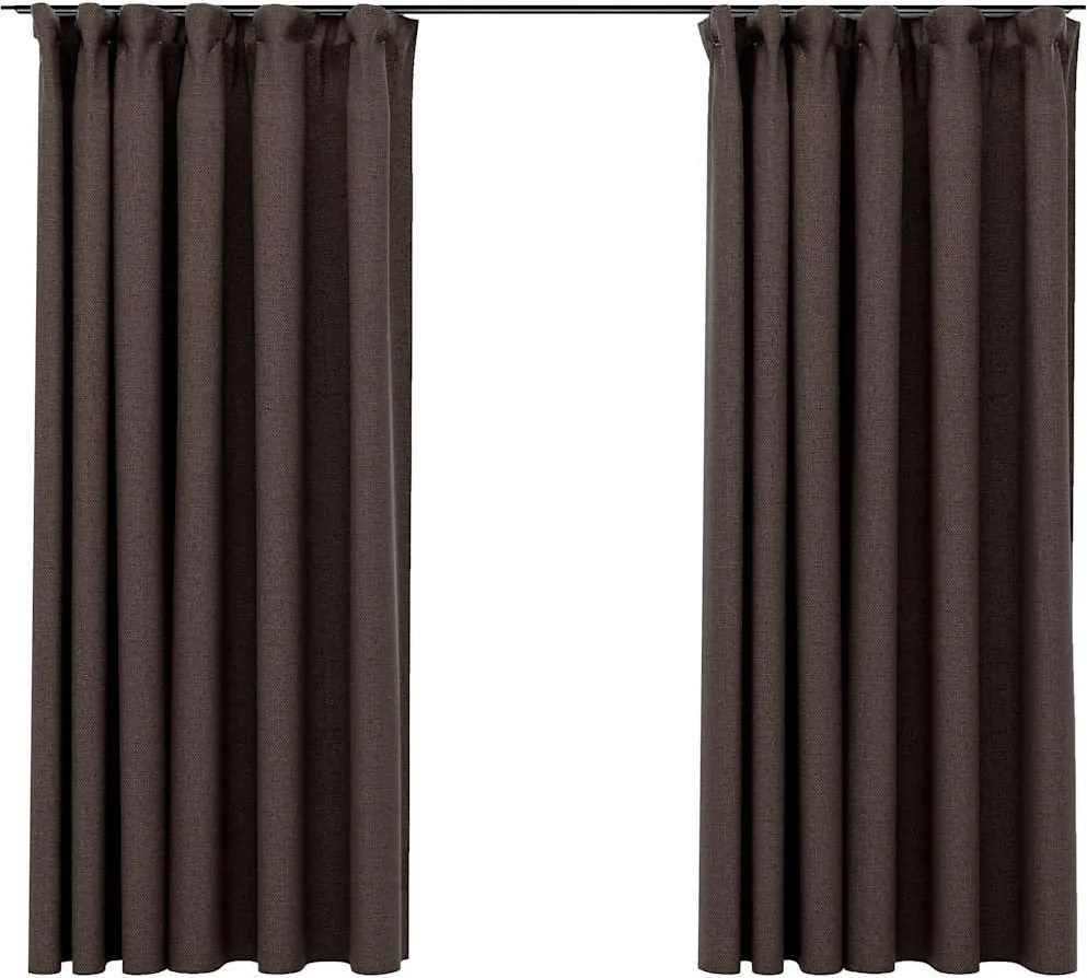 vidaXL 2 db tópszínű vászonhatású sötétítőfüggöny kampókkal 140x175 cm