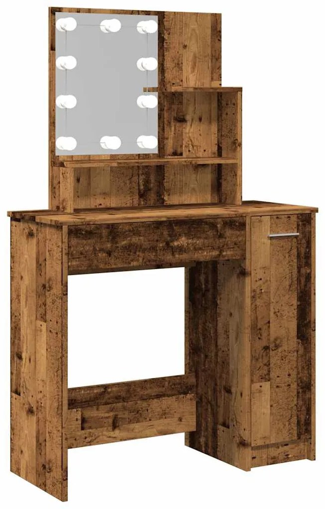 antik fa színű LED.es fésülködőasztal 86,5 x 35 x 136 cm